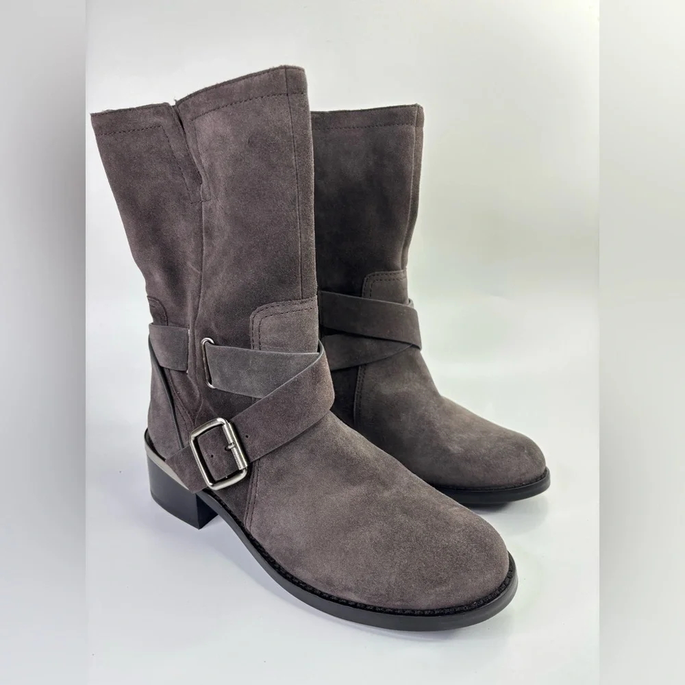 Wethima Suede Mid Calf Boots Vince Camuto Gray Zip Western Festival Fall 8.5 - Picture 6 of 11